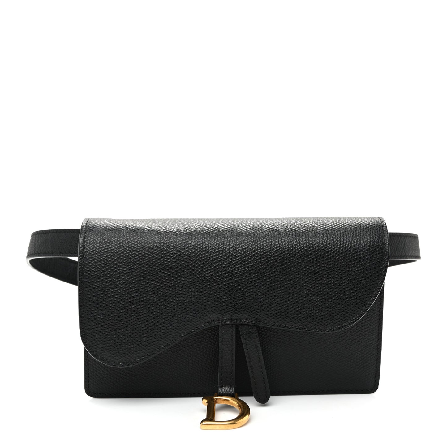 Grained Calfskin Saddle Belt Bag Black