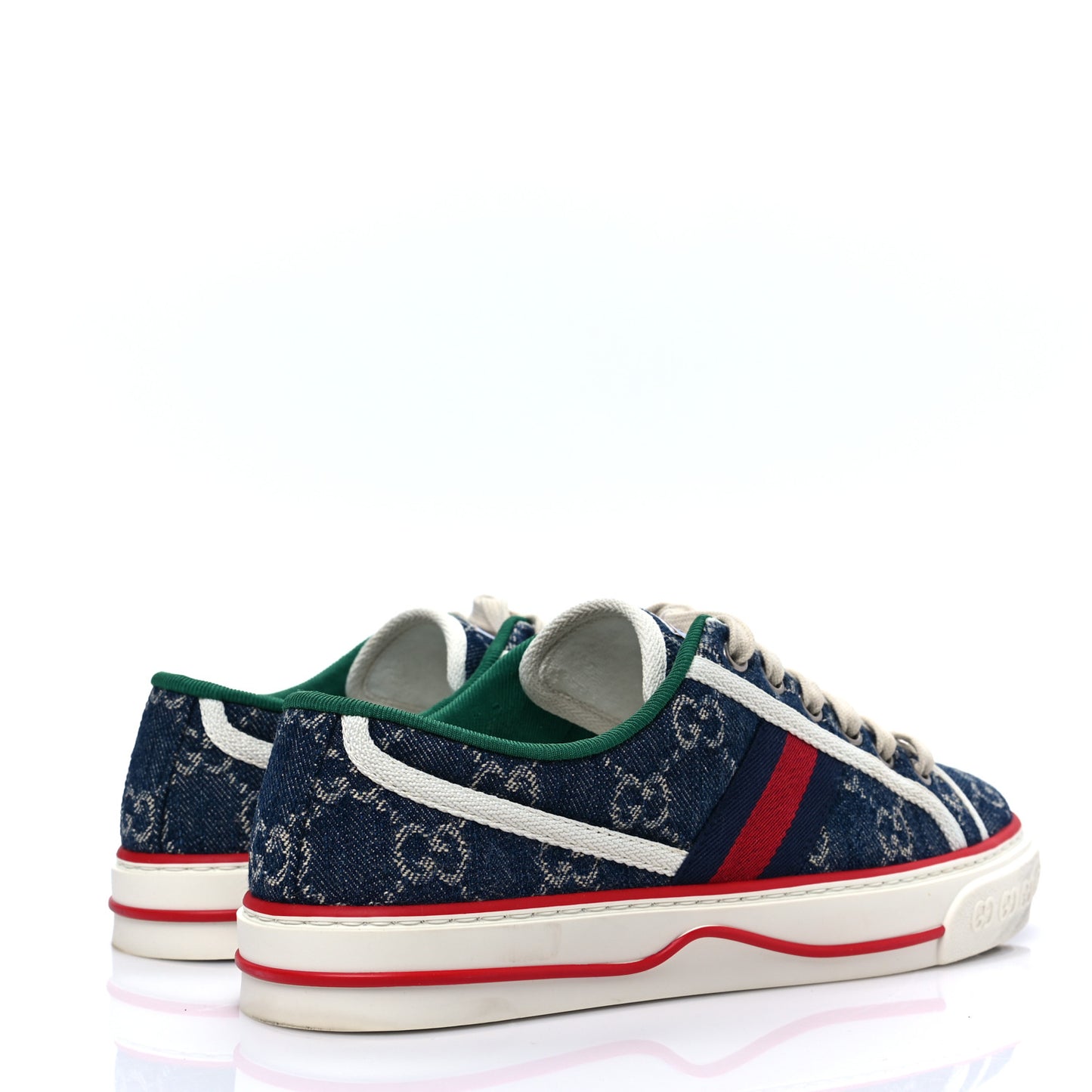 New Denim GG Monogram Web Womens 1977 Tennis Sneakers 38.5 Blue Tea Mystic White