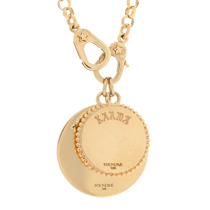 Foundrae 18K Yellow Gold Diamond Enamel Medium Belcher Sister Hook Chain Karma Resilience Medallion Necklace 5 of 6