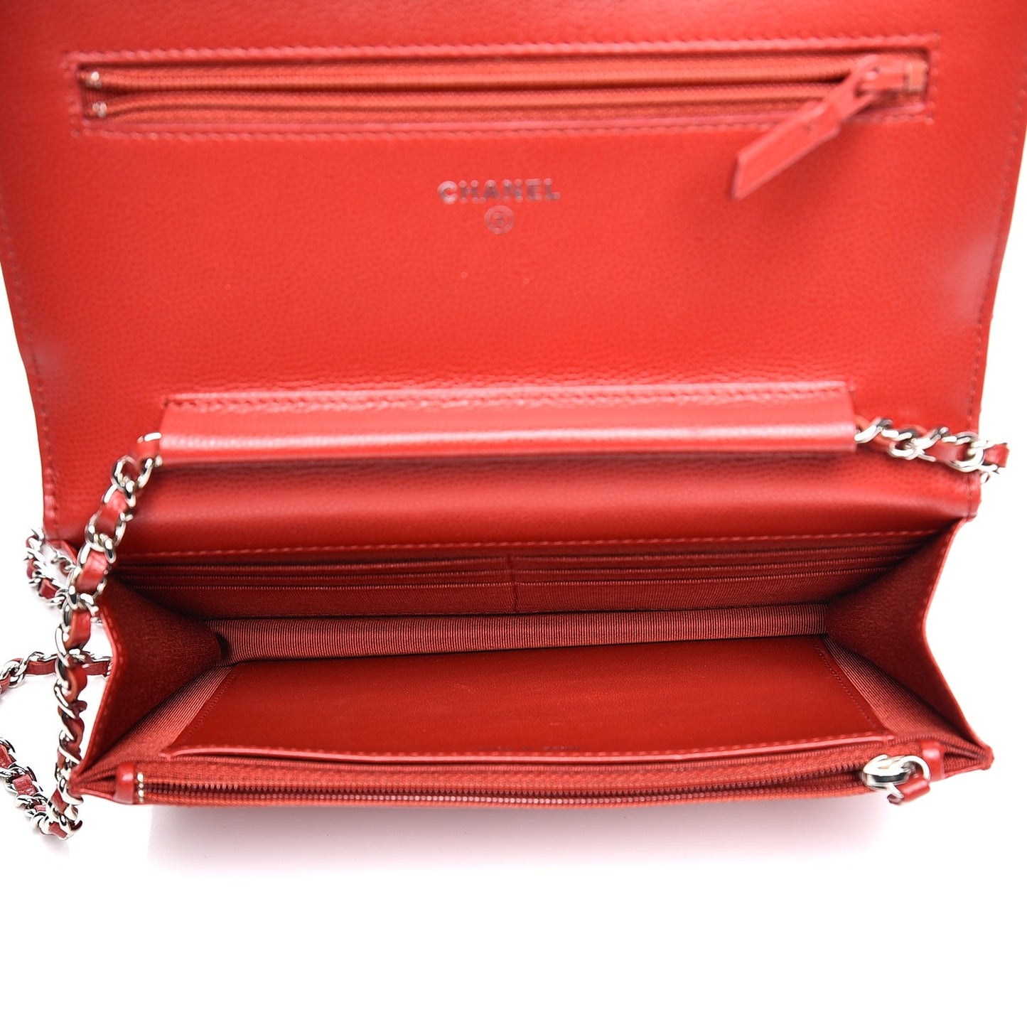 Caviar Chevron Quilted Wallet On Chain WOC Red