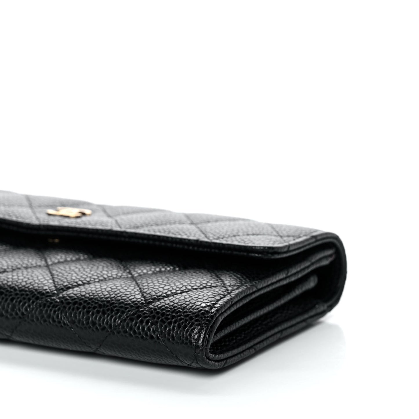 Caviar Quilted Large Gusset Flap Wallet Black