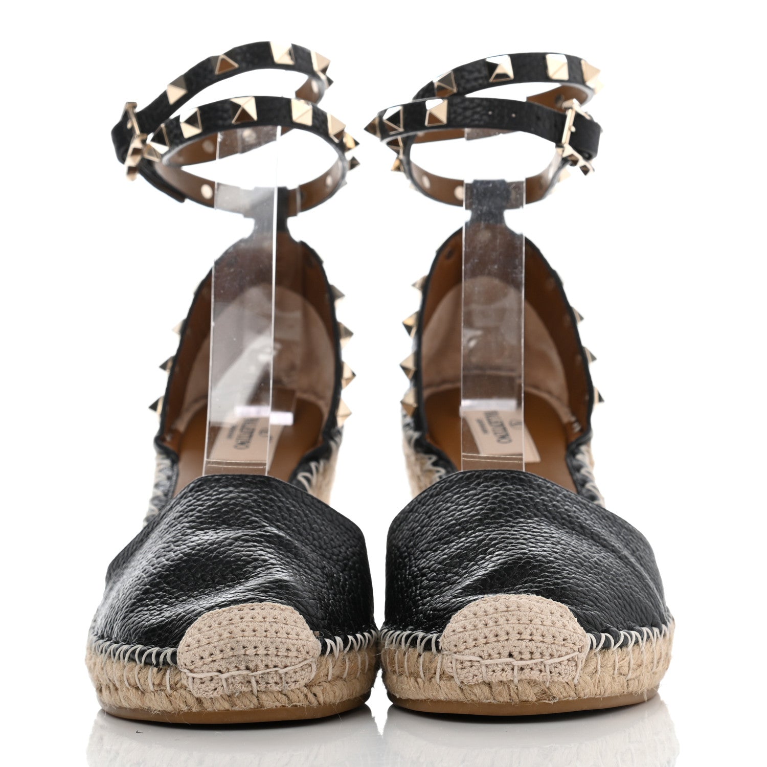 Valentino Garavani Grained Calfskin Rockstud Ankle Wrap Espadrille 15/85mm Wedges 39 Black Light Cuir 2 of 8