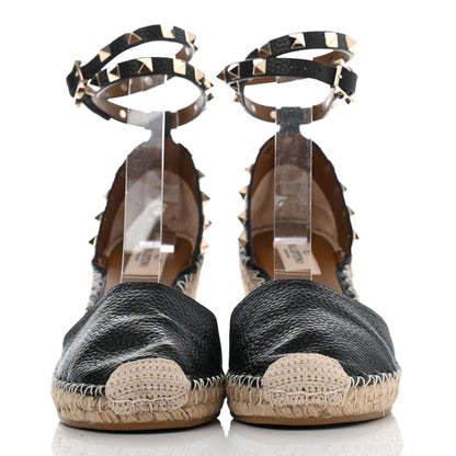 Valentino Garavani Grained Calfskin Rockstud Ankle Wrap Espadrille 15/85mm Wedges 39 Black Light Cuir 2 of 8