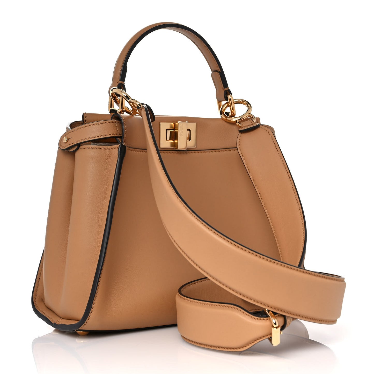 Vitello Seta Canvas FF Embroidered Mini Peekaboo Iconic Satchel Miele Scuro Poudre