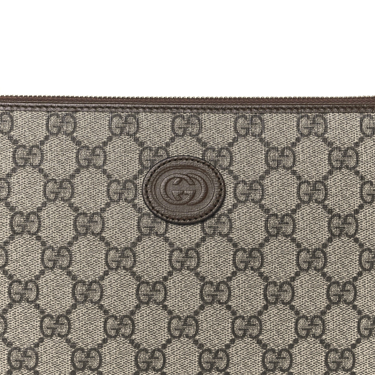 GG Supreme Monogram Azalea Calfskin Retro Interlocking G Wristlet Pouch Beige Ebony Brown Sugar