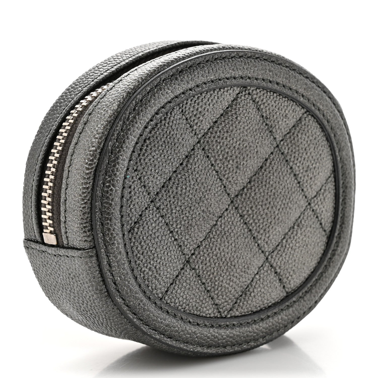 Chanel Metallic Caviar Quilted Filigree Zip Around Classic Coin Purse Dark Silver 3 of 7