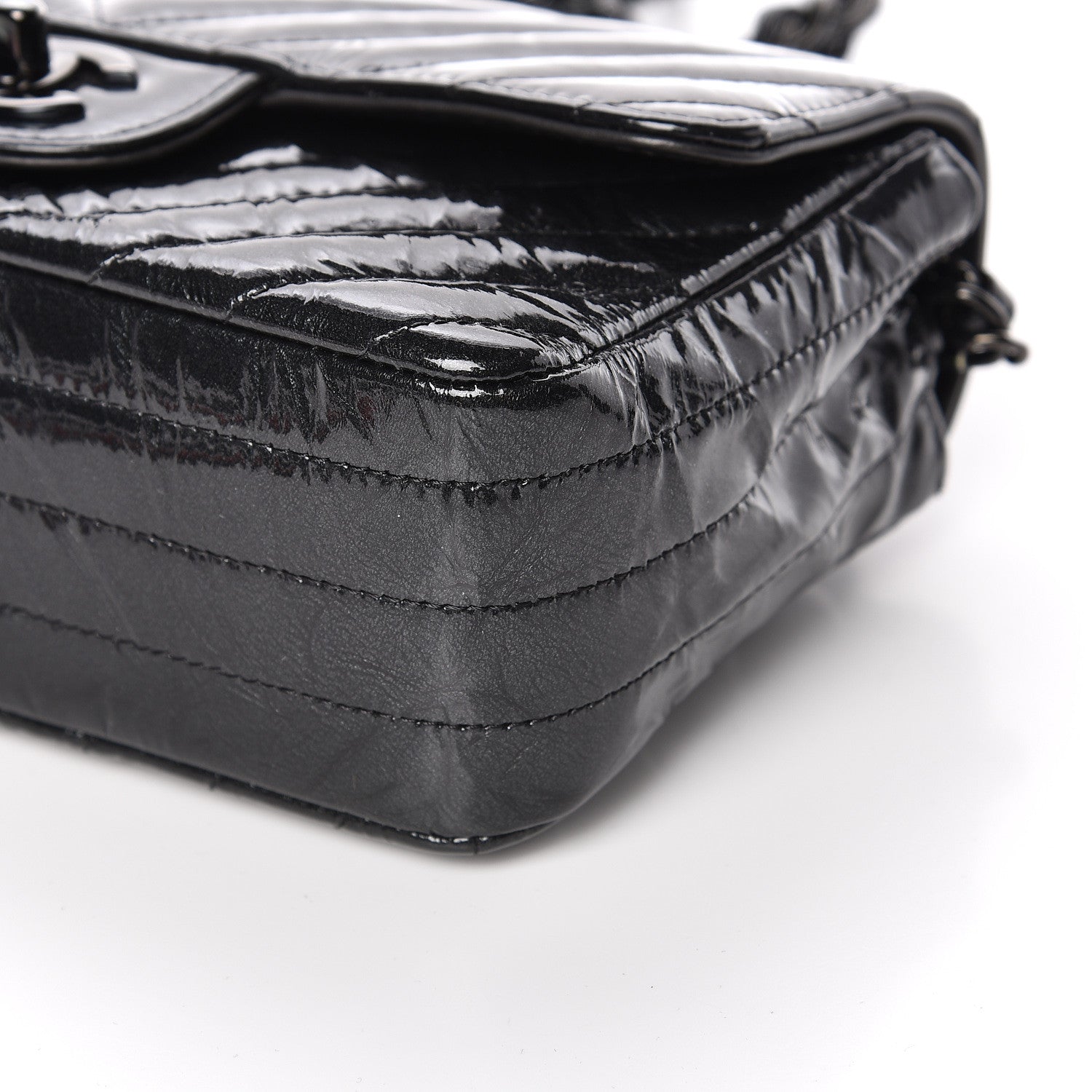 Chanel Patent Metallic Crumpled Calfskin Chevron Quilted Mini Rectangular Flap So Black 9 of 10
