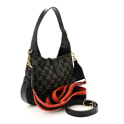Gucci Jacquard Denim GG Monogram Small Jackie 1961 Hobo Black Ivory 3 of 10