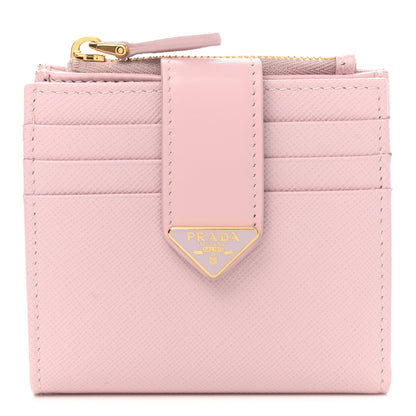 Prada Saffiano Smooth Calfskin Tab Card Holder Compact Wallet Cipria 1 of 8
