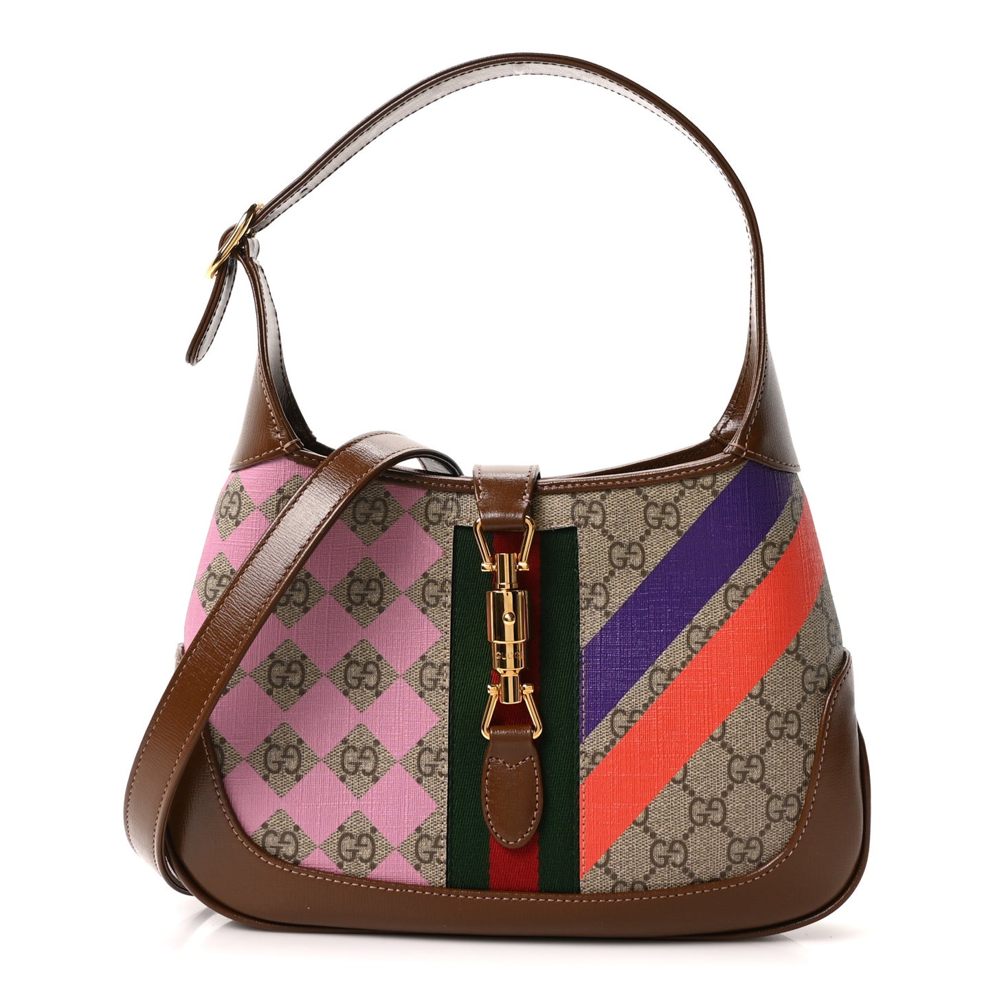 GG Supreme Monogram Azalea Calfskin Print Web Small Jackie 1961 Hobo Multicolor