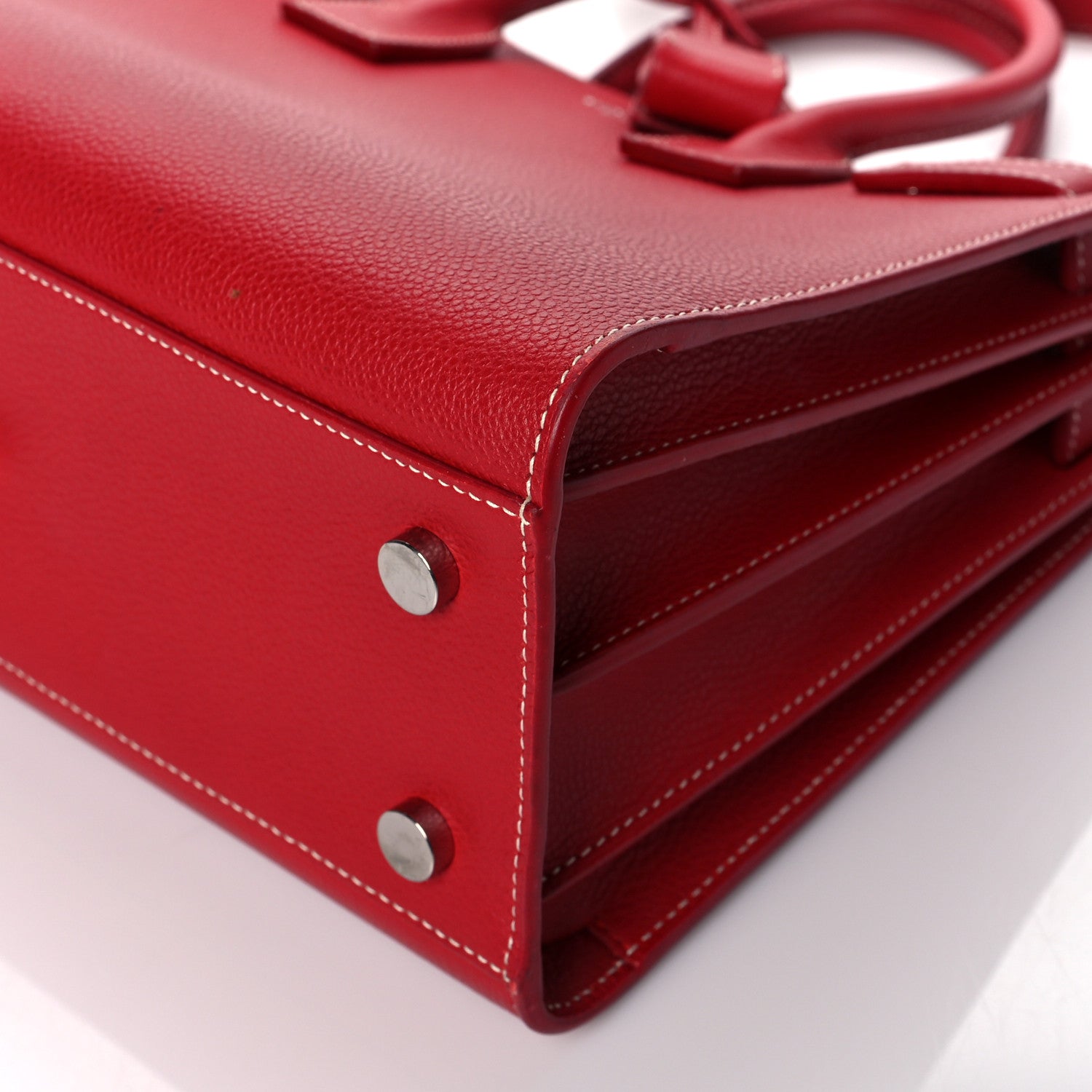 Saint Laurent Grained Calfskin Topstich Baby Sac De Jour Red 9 of 11