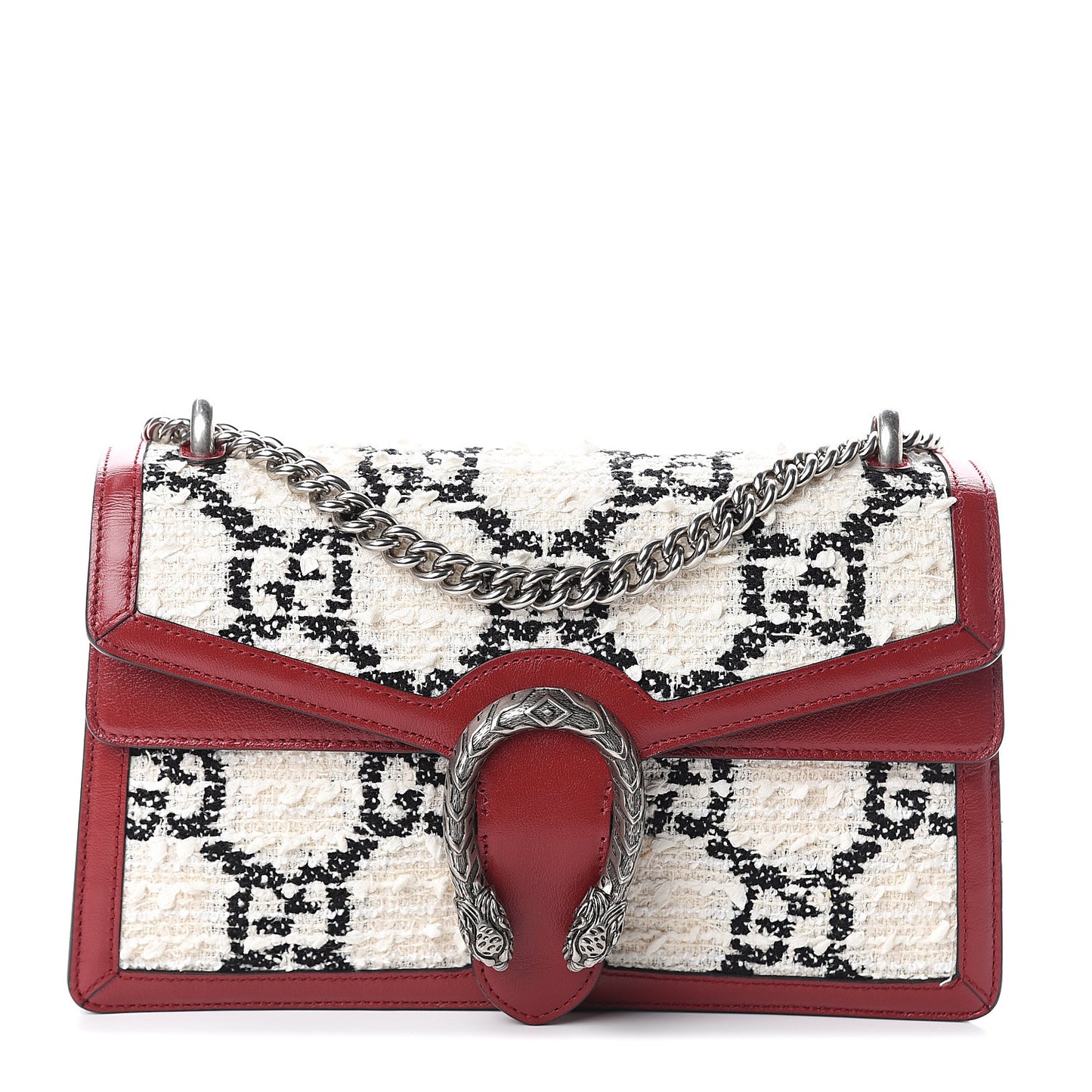 Tweed GG Monogram Small Dionysus Shoulder Bag White Black Romantic Cherry