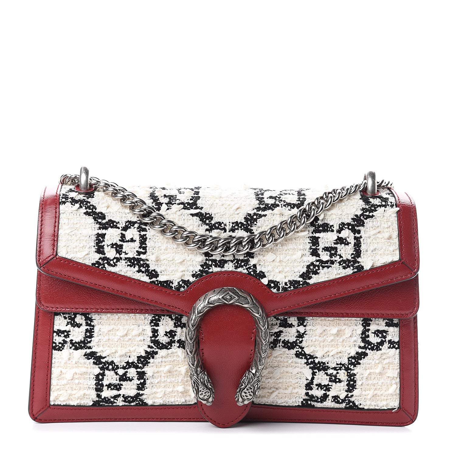Gucci Tweed GG Monogram Small Dionysus Shoulder Bag White Black Romantic Cherry 1 of 7