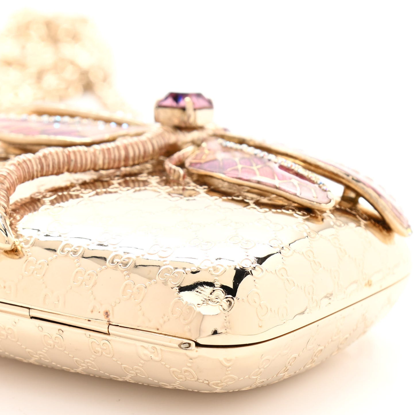 Metal Guccissima Dragonfly Minaudiere Clutch Gold