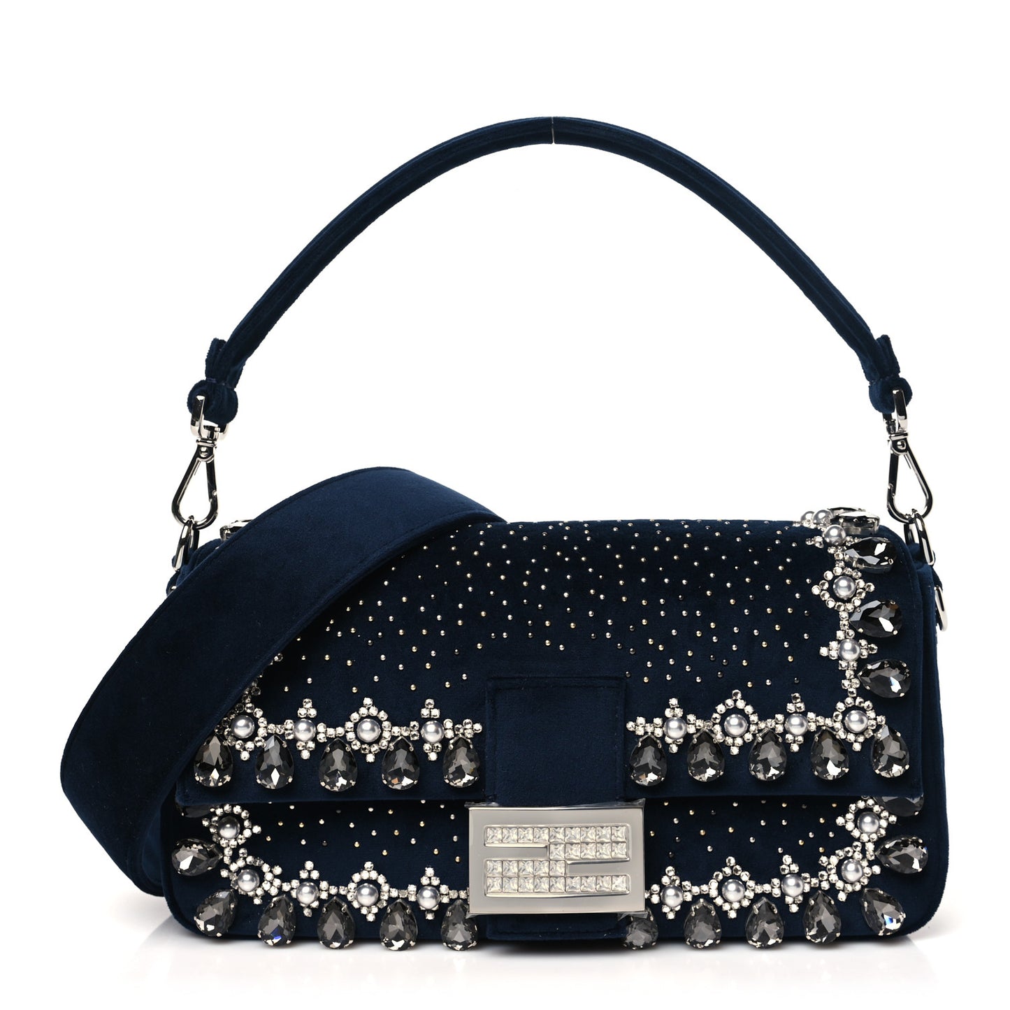 Velvet Crystal Embellished Baguette Midnight