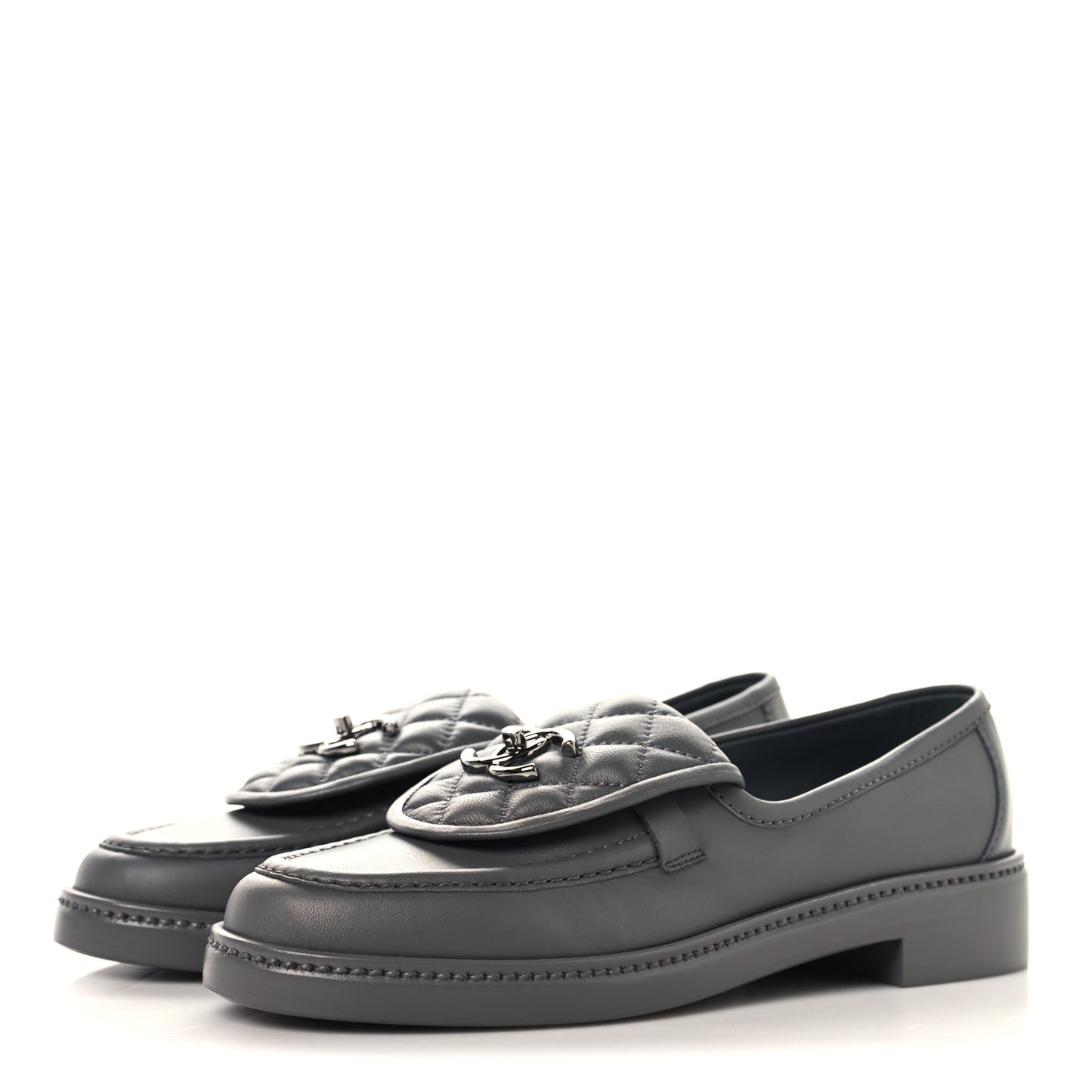 Lambskin Quilted CC Turnlock Loafers 37.5 Dark Grey