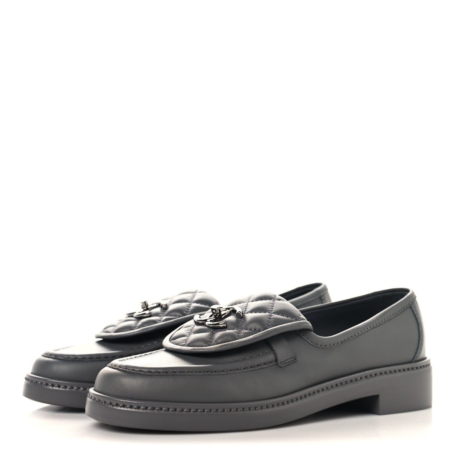 Chanel Lambskin Quilted CC Turnlock Loafers 37.5 Dark Grey 4 of 10