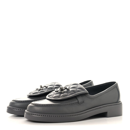 Chanel Lambskin Quilted CC Turnlock Loafers 37.5 Dark Grey 4 of 10