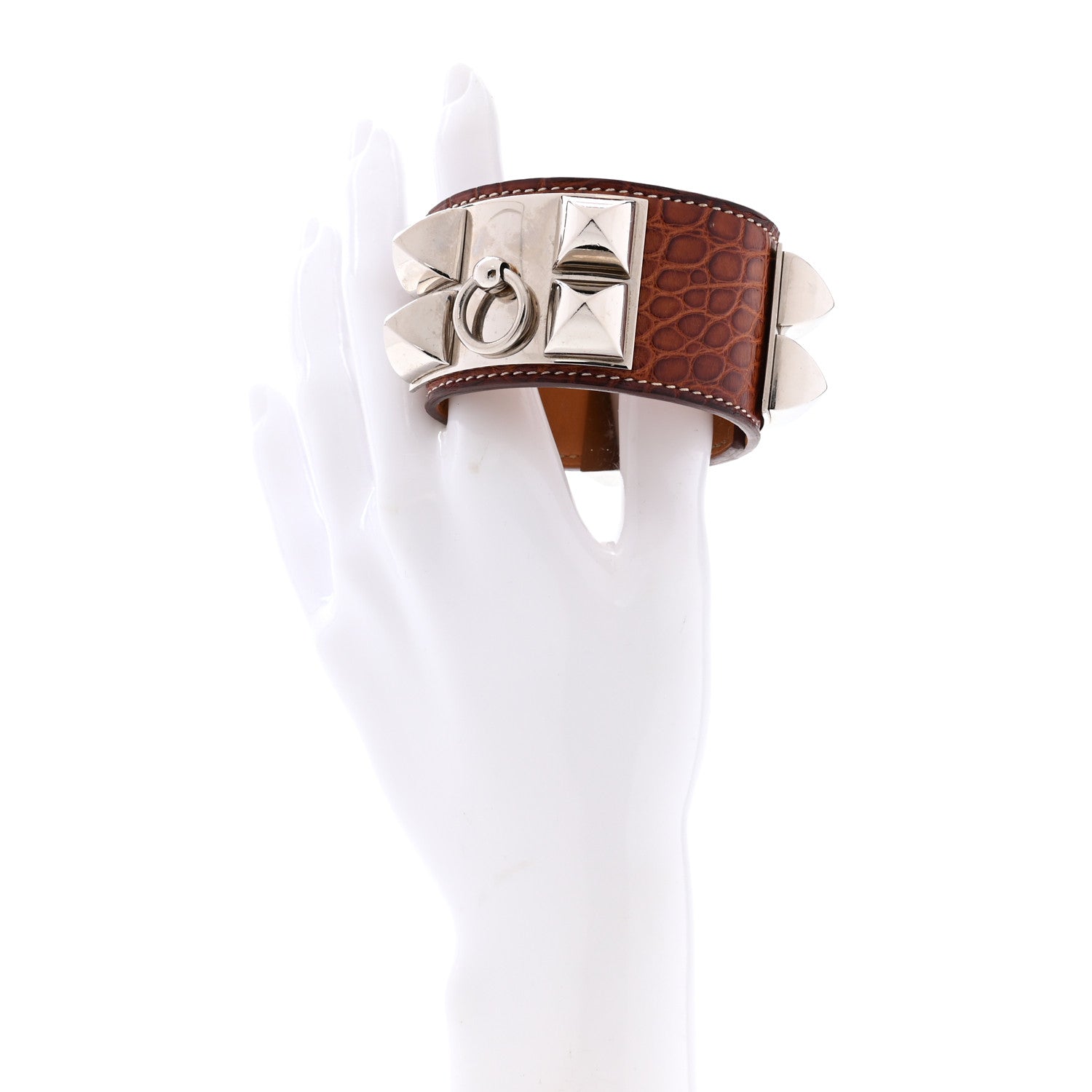 Hermes Shiny Alligator Collier de Chien CDC Bracelet S Fauve 2 of 8