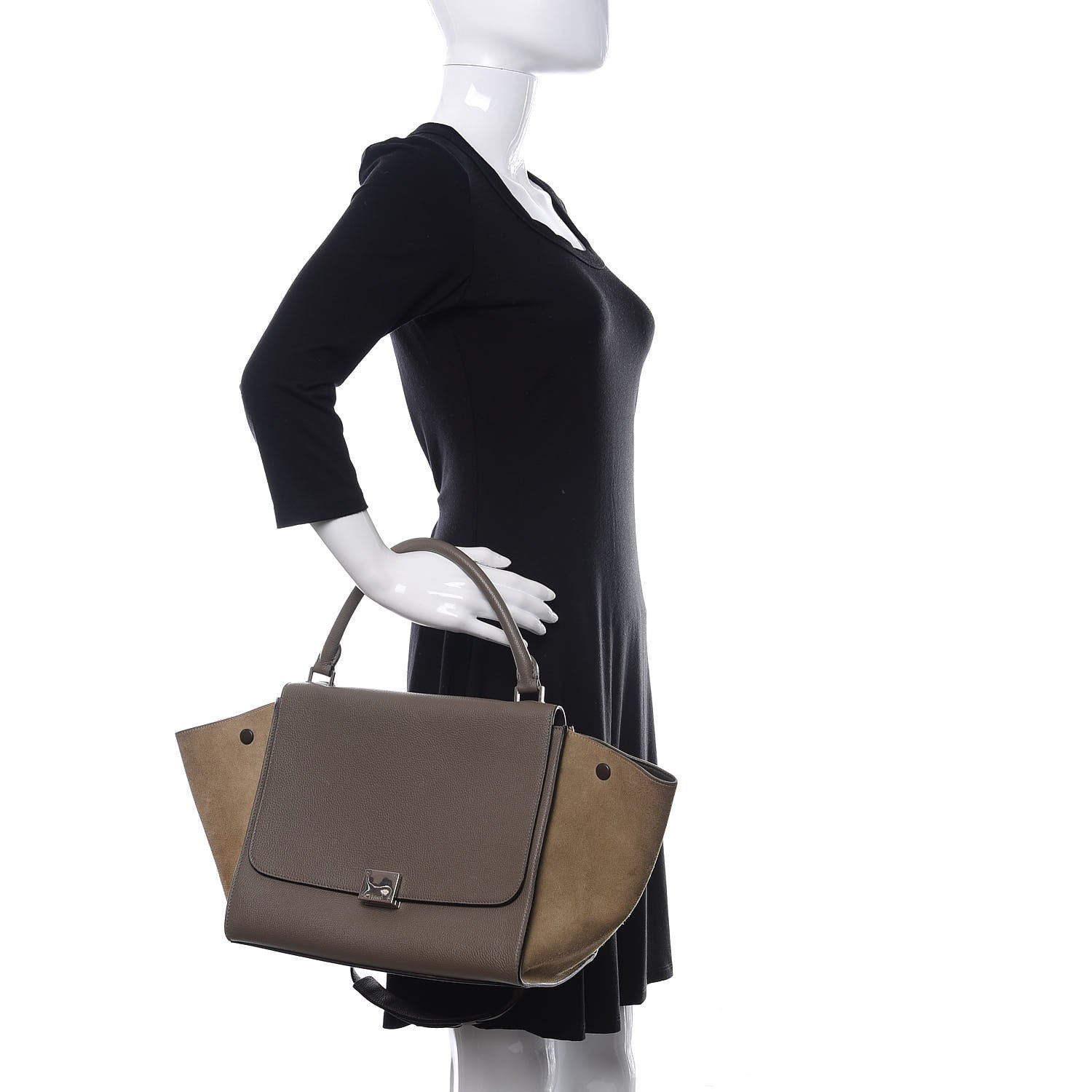 Celine Drummed Calfskin Suede Medium Trapeze Souris 2 of 10