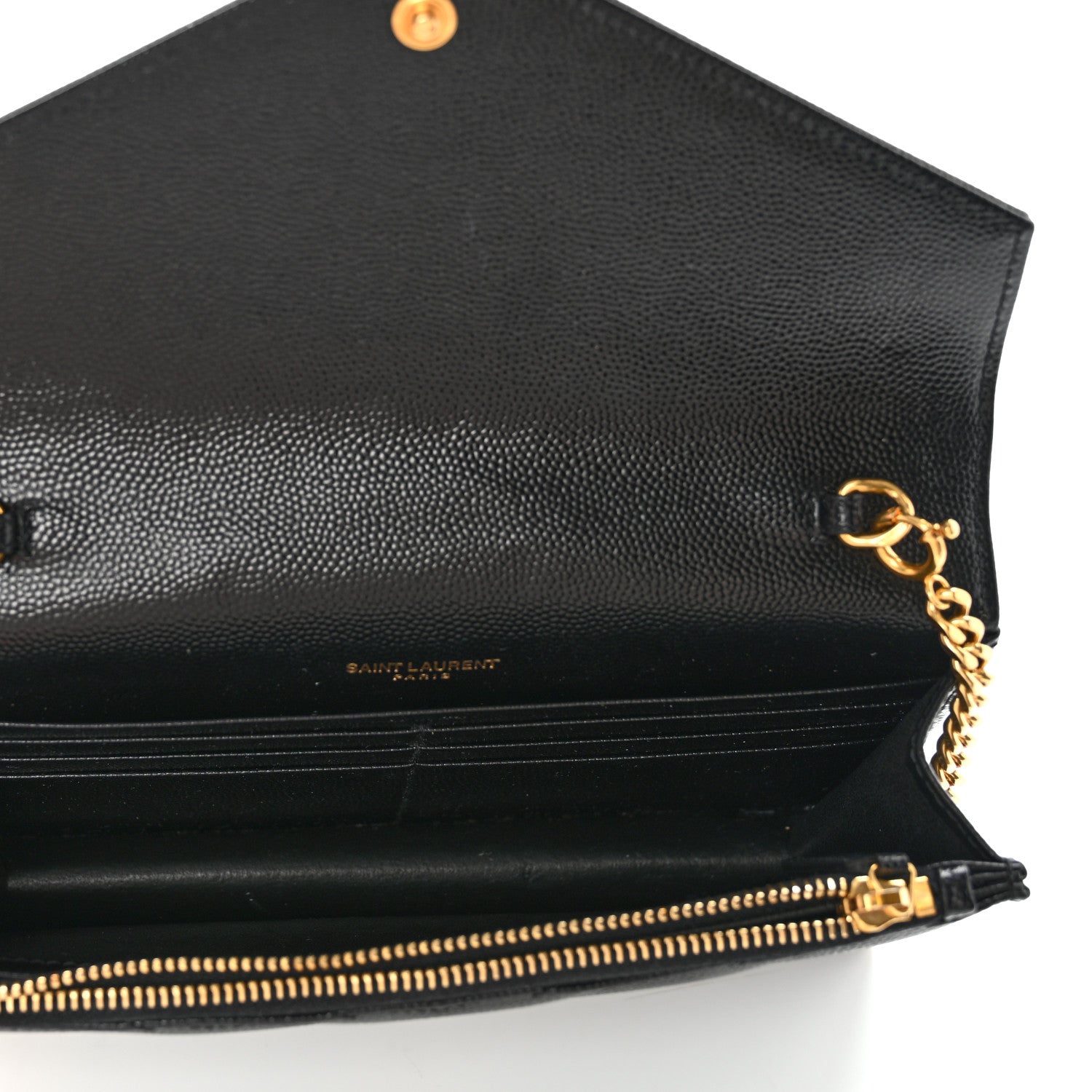 Saint Laurent Grain De Poudre Matelasse Chevron Monogram Envelope Chain Wallet Black 5 of 12