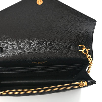Saint Laurent Grain De Poudre Matelasse Chevron Monogram Envelope Chain Wallet Black 5 of 12