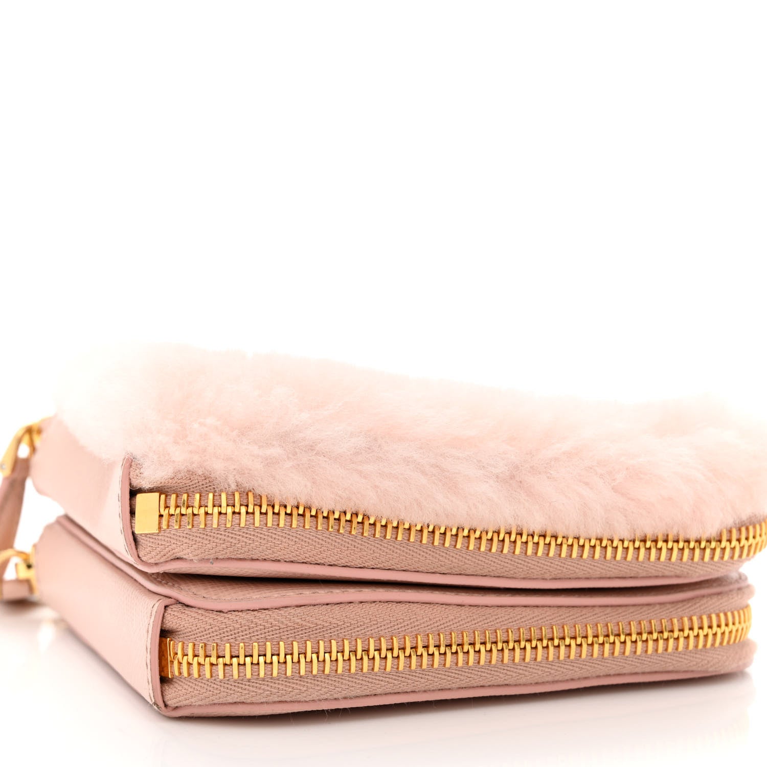 Prada Saffiano Shearling Triangle Mini Pouch Orchid Pink 11 of 12