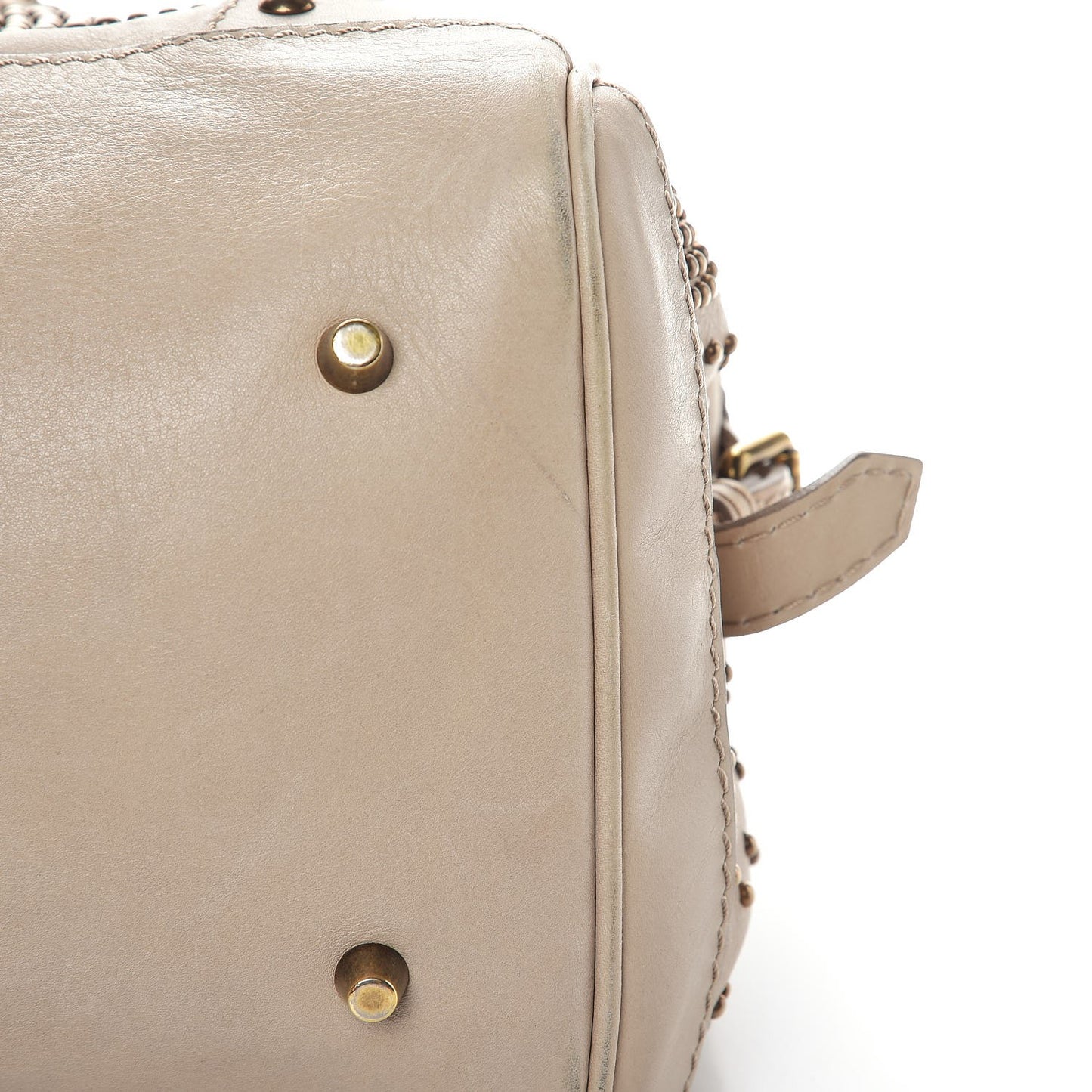 Calfskin Heart Studded Satchel Beige