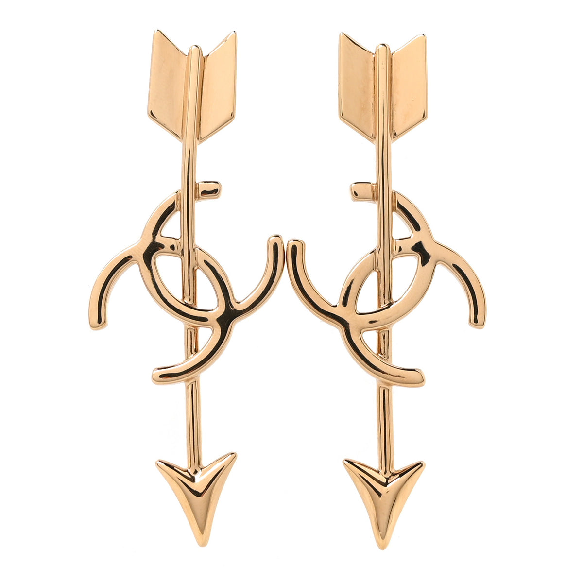 Metal CC Arrow Stud Earrings Gold