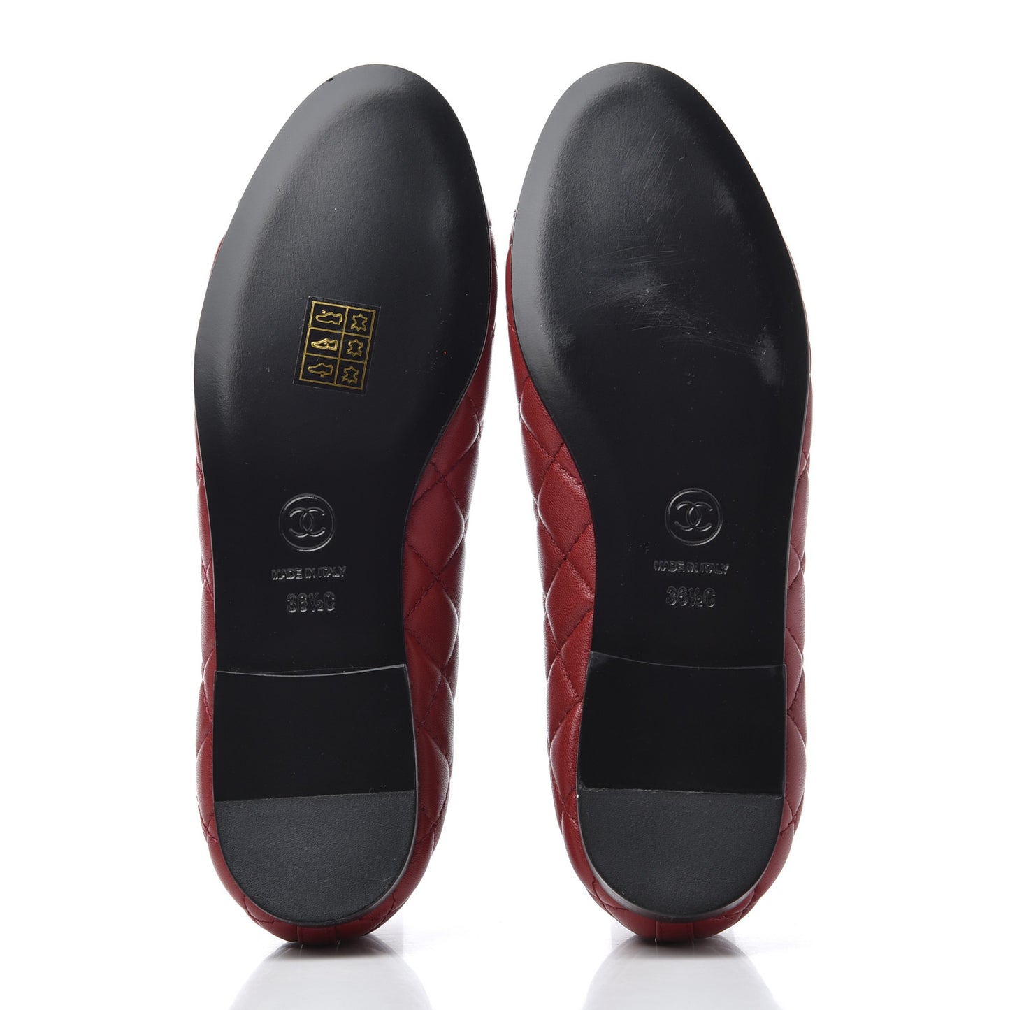 Lambskin Quilted CC Cap Toe Ballerina Flats 36.5 Red