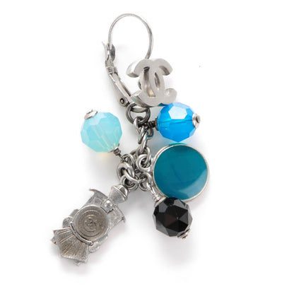 Chanel Bead CC Dangle Earrings Silver Blue 5 of 5