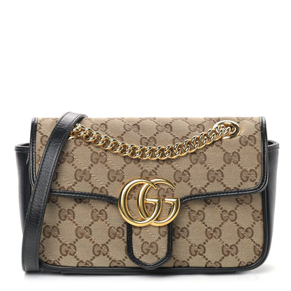 Gucci Monogram Matelasse Diagonal Mini GG Marmont Shoulder Bag Beige Black 1 of 10