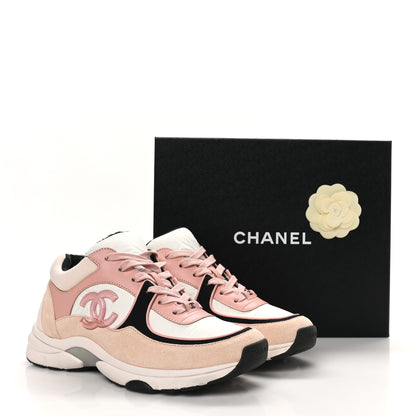 Chanel Nylon Lambskin Suede Calfskin CC Sneakers 40.5 Pink White Black 9 of 9