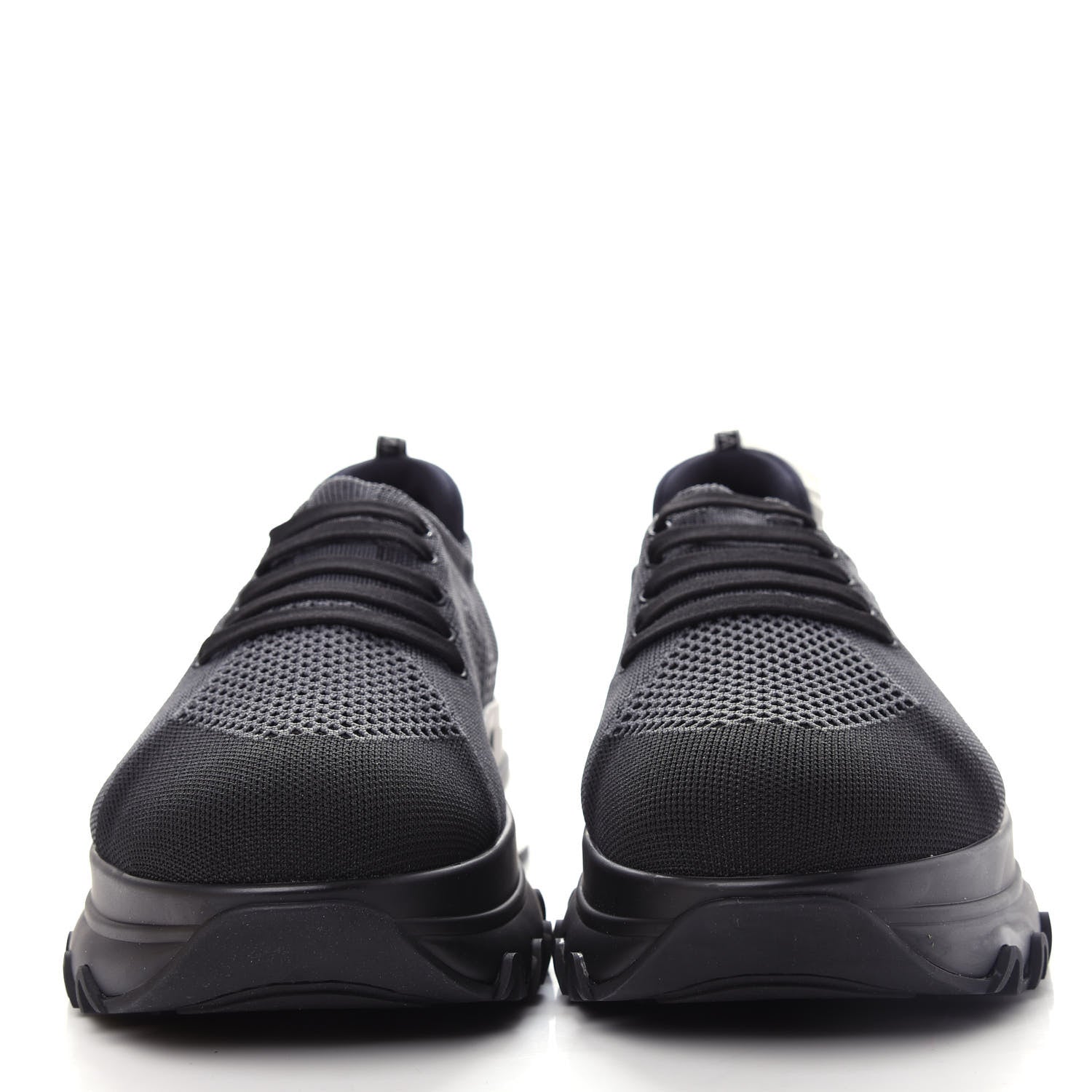 Fendi Jersey Vitello Bi-Color Mens Low Top Sneakers 10 Black Fumo 2 of 11
