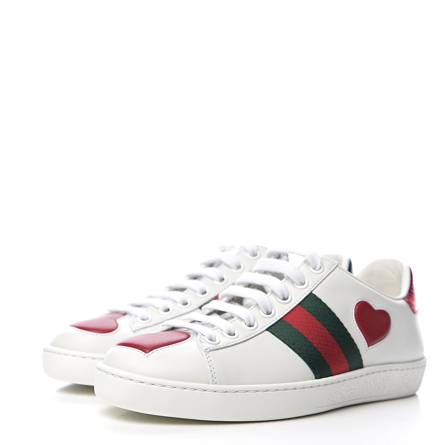 Calfskin Ayers Web Heart Embroidered Womens Ace Sneakers 34 White