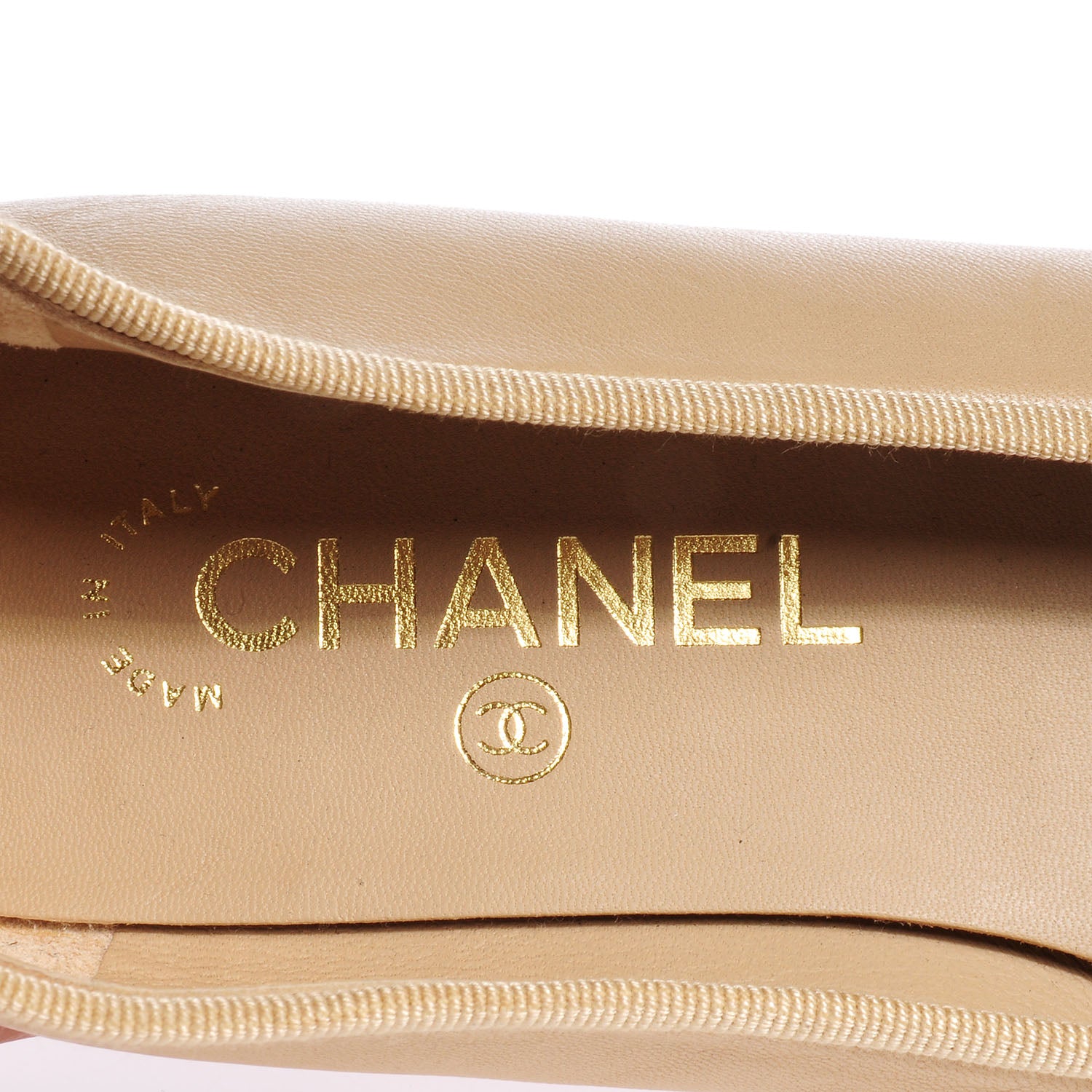 Chanel Leather Cap Toe Ballerina Flats 38 Beige Gold 7 of 7