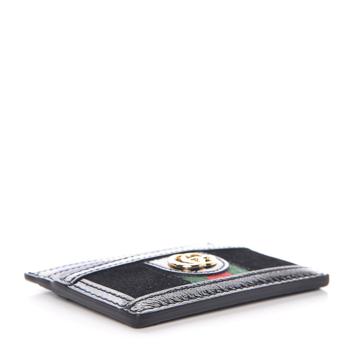 Suede Patent Web GG Ophidia Card Holder Black