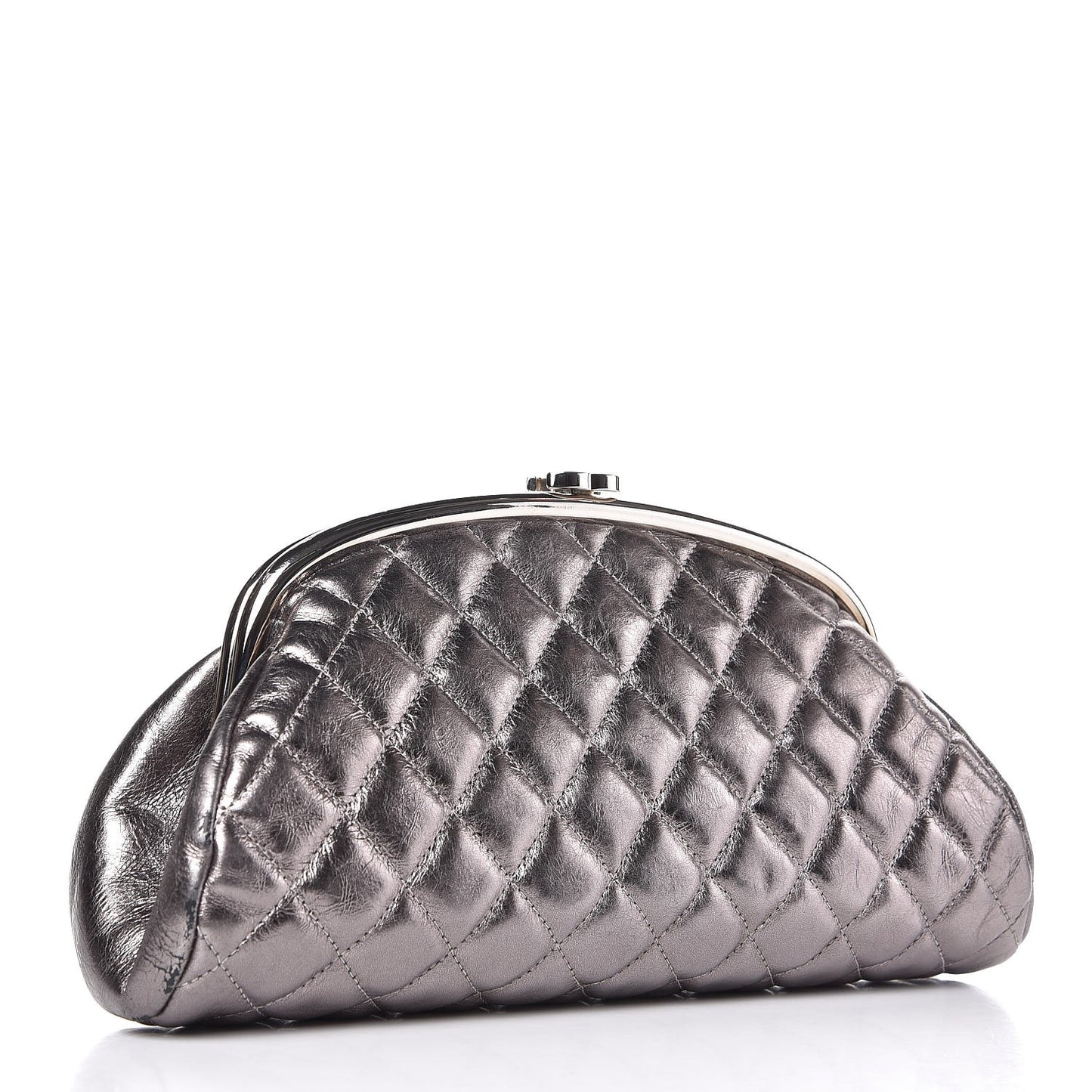 Metallic Aged Calfskin Quilted Timeless Clutch Silver