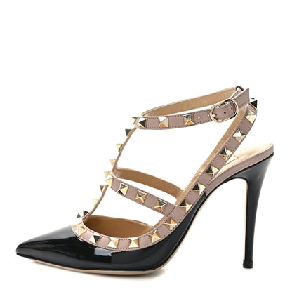 Valentino Garavani Patent Nappa Rockstud Ankle Strap 100mm Pumps 35 Black Poudre 1 of 9