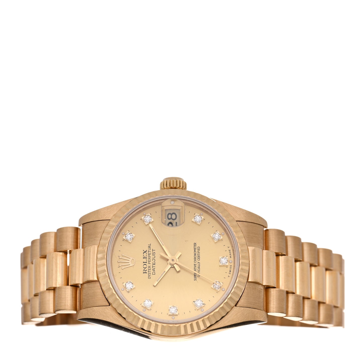 18K Yellow Gold Diamond 31mm Oyster Perpetual Datejust President Watch Champagne 68278