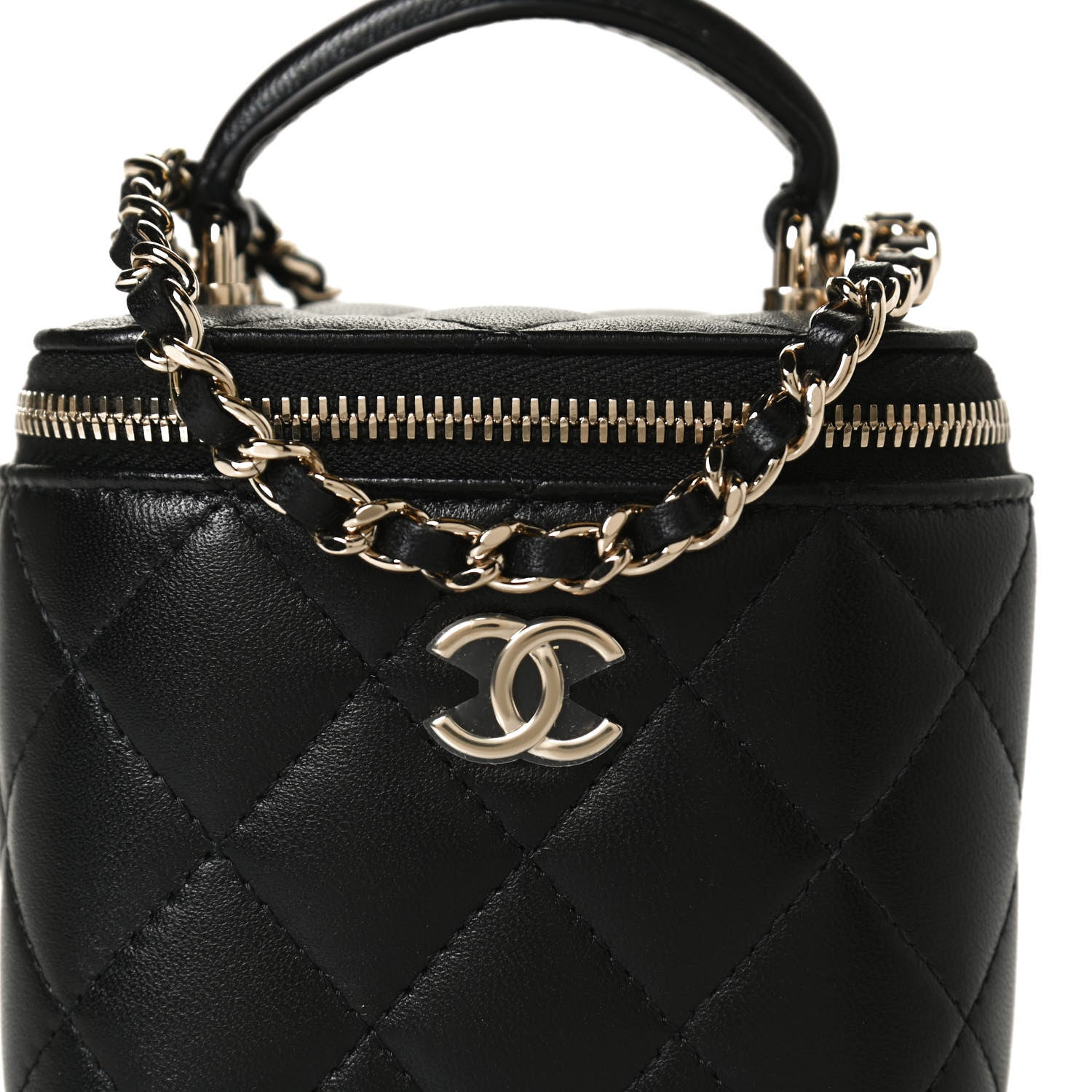Chanel Lambskin Quilted Top Handle Mini Vanity Case With Chain Black 8 of 12