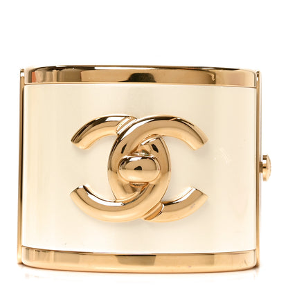 Chanel Metal Resin CC Cuff Cutout M Gold White 1 of 4