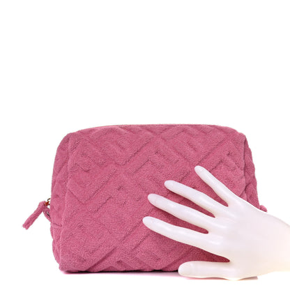 Fendi Terry Cloth Vitello Century Matte FF 1974 Embossed Medium Trapezoid Beauty Pouch Lollypop 2 of 11