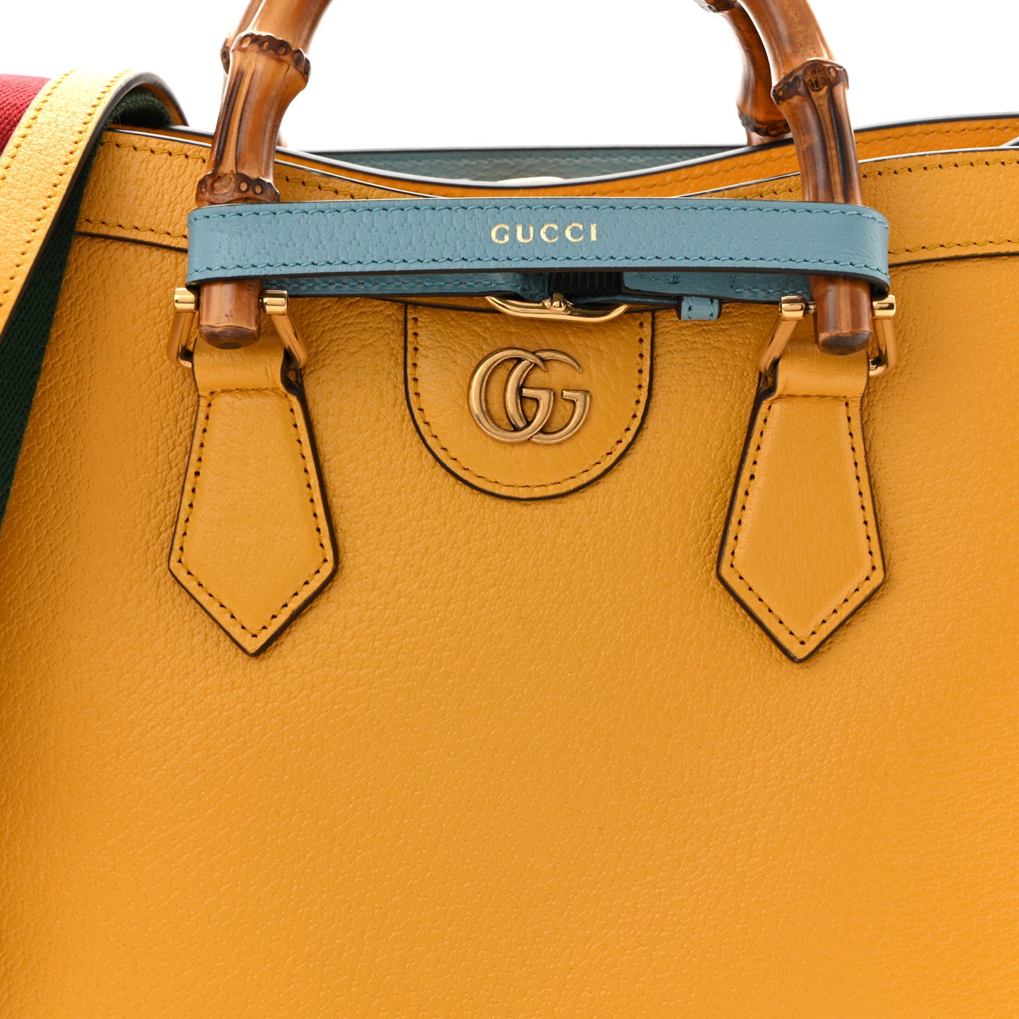 Textured Dollar Calfskin Web Small Diana Tote Bag Yellow Dusty Azure