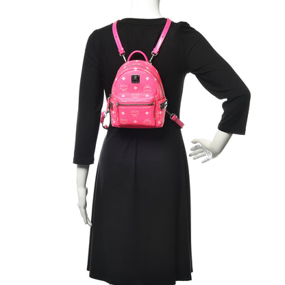 MCM Visetos Side Stud X-Mini Stark Bebe Boo Backpack Neon Pink 2 of 9