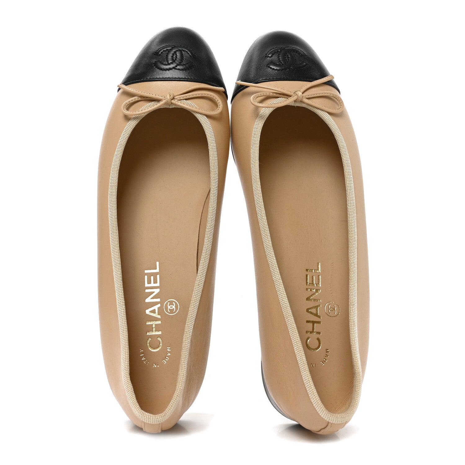 Chanel Lambskin Cap Toe CC Ballerina Flats 39 Beige Black 2 of 9