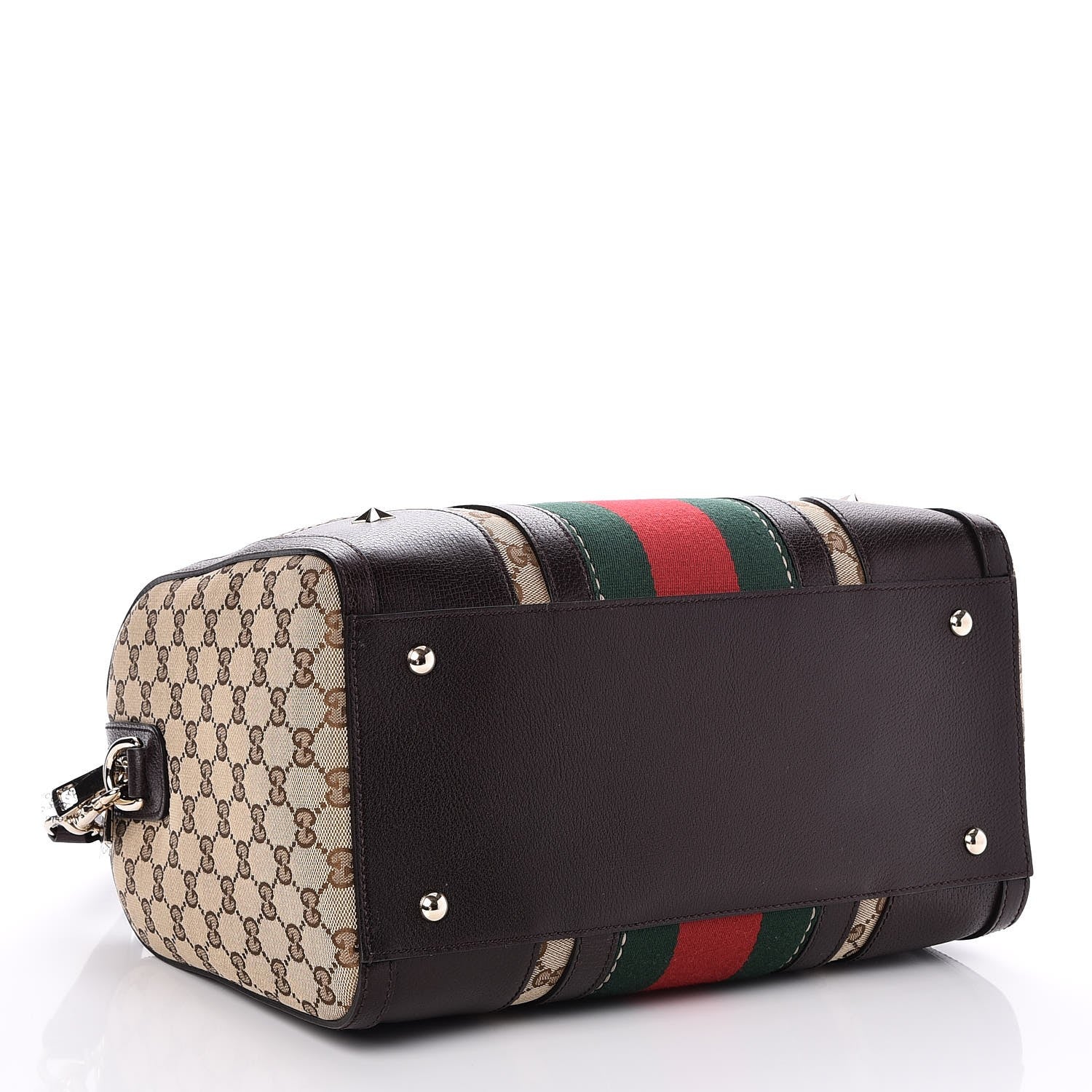 Gucci Monogram Vintage Web Medium Webby Bee Boston Dark Brown 3 of 13
