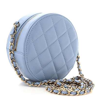 Chanel Lambskin Quilted Round Clutch With Chain Light Blue 2 of 10