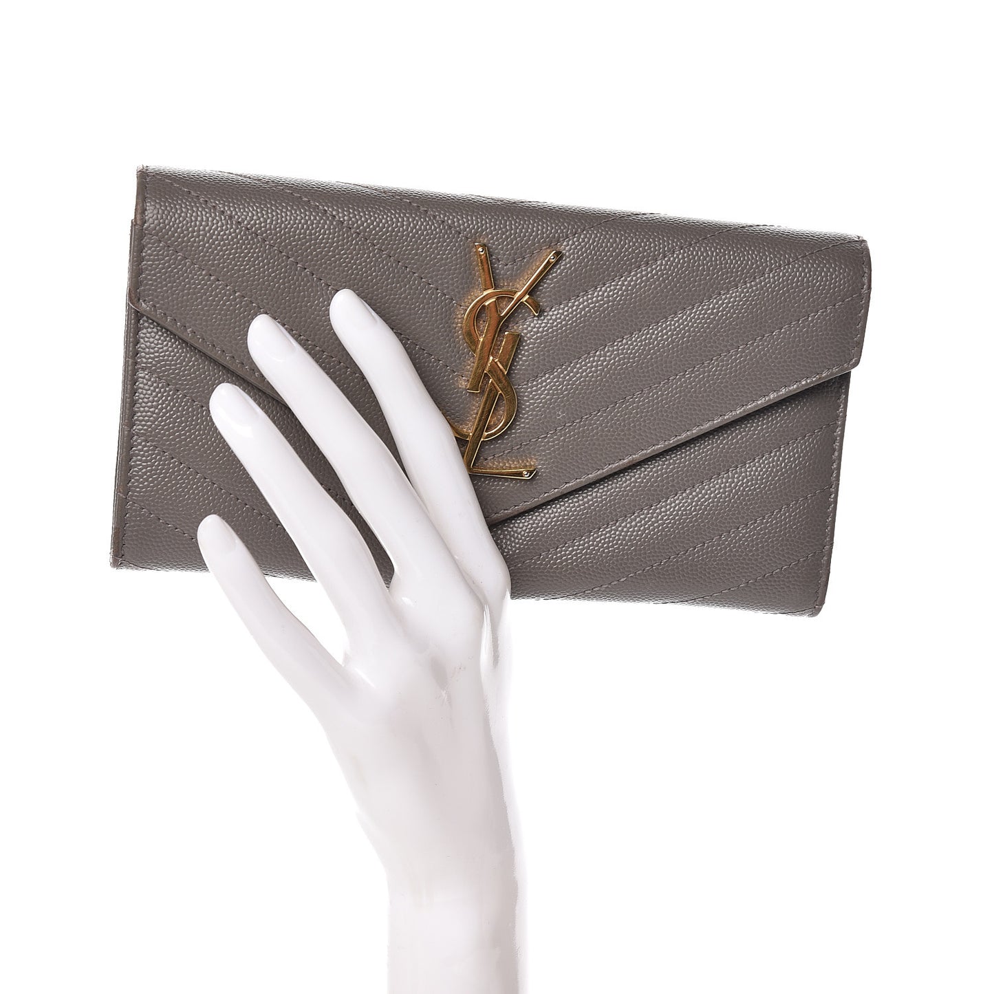 Grain De Poudre Matelasse Chevron Monogram Flap Wallet Fog