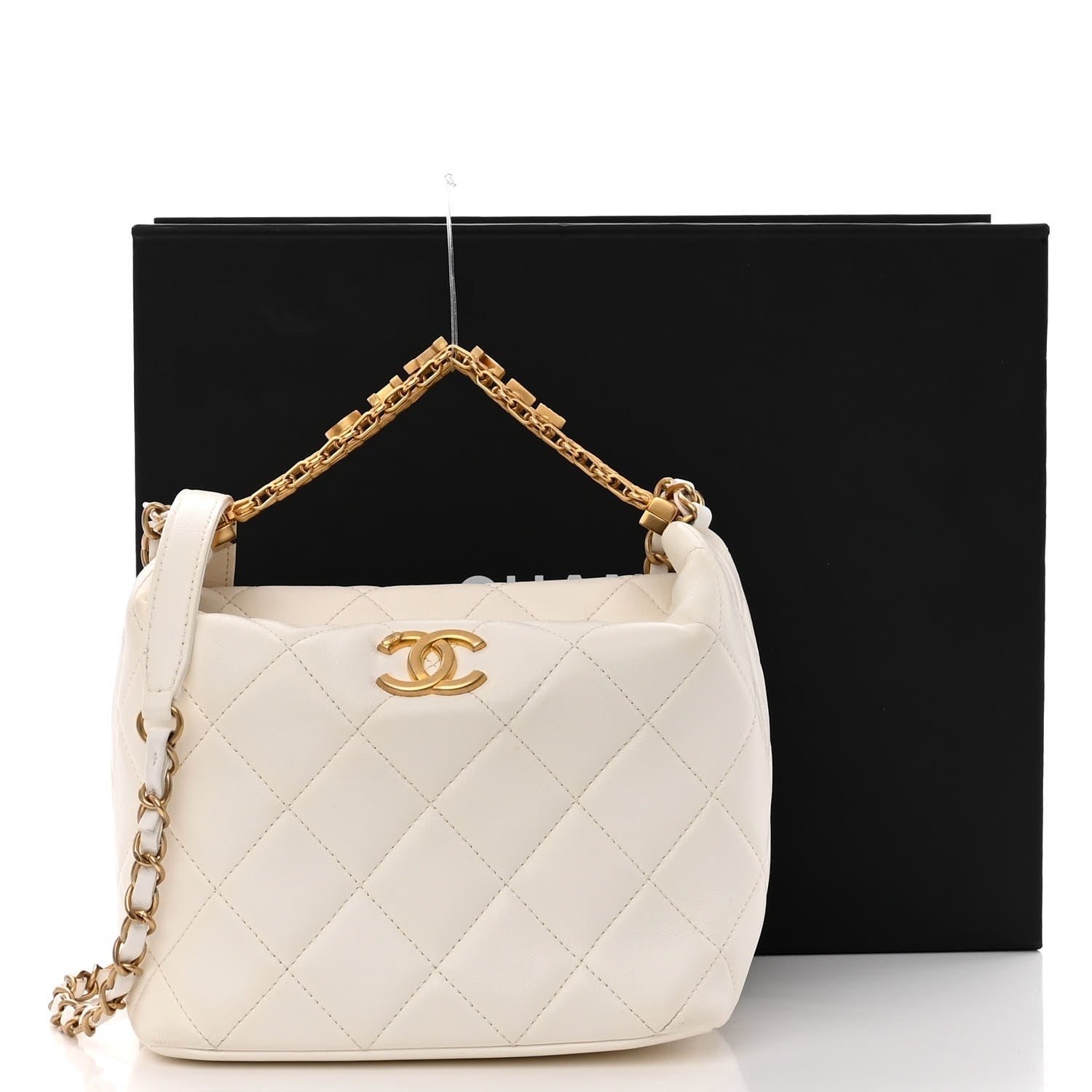 Chanel Lambskin Quilted CC Crystal Signature Chain Hobo White 15 of 15